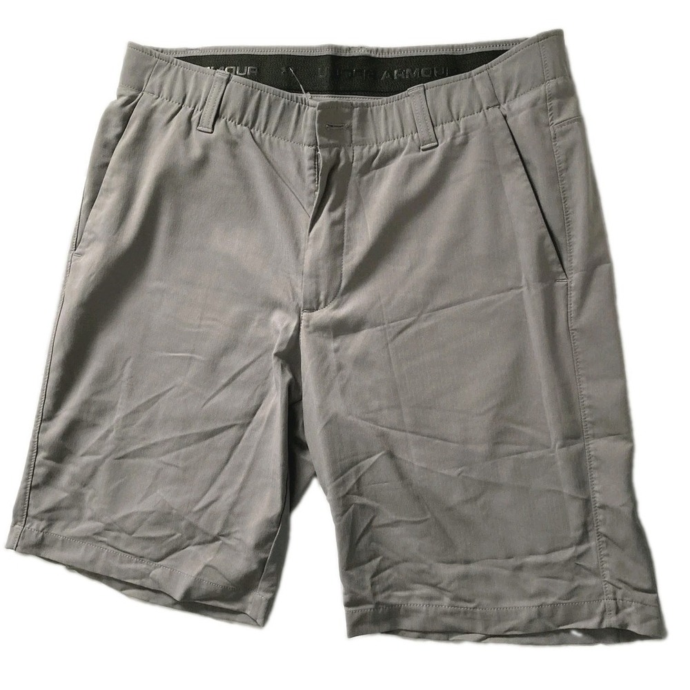 Under Armour Shorts Men 34 Gray Golf Chino Performance Stretch Elastic No Button
